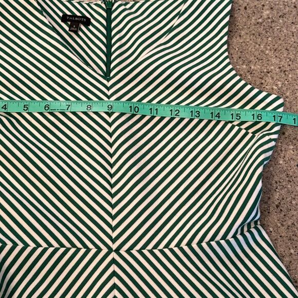 TALBOTS Sleeveless Green & WHite Fit & Flare Chevron Stripe Preppy Midi Dress - Picture 9 of 10